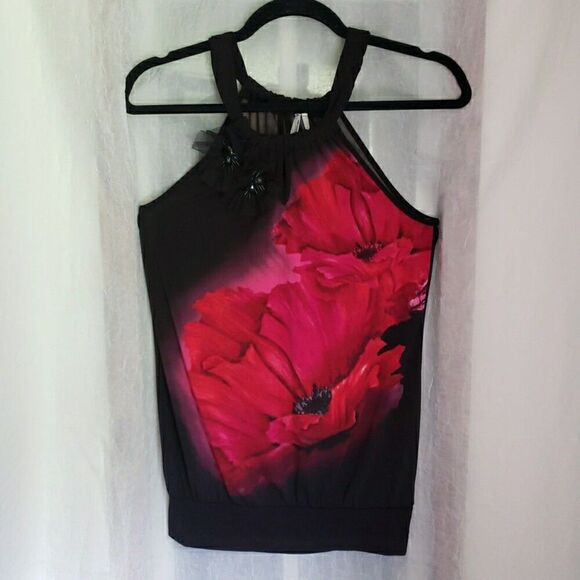 Studio Y Tank Top Black Red Maroon Floral Feminine USA Y2k 90's Women's Size S - Picture 1 of 11